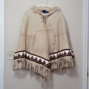NEW Ralph Lauren 100% Shearling Hooded Poncho